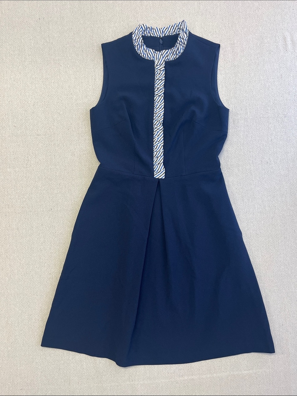 Eliza J Navy Sleeveless Fit-and-Flare Dress with Striped Trim with Pockets